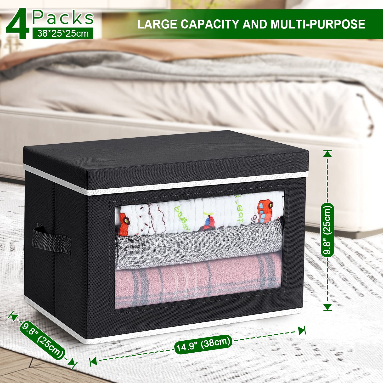Clear Cube Storage Bins with Lids & See-Through Windows - Fabric Organizer Baskets for Shelves, Closet, Wardrobe & Bathroom - Perfect for Storing Clothes, Towels, Toys & Home Organization (Set of 6) - Ideal for Bedroom, Nursery & Laundry Room Storage Solutions