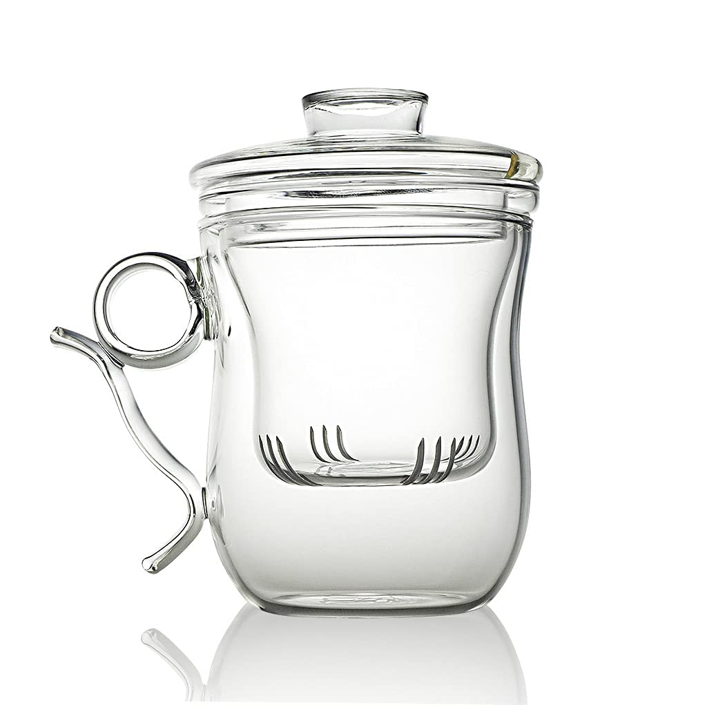 Premium 350ml Glass Teapot Infuser Mug with Removable Strainer - Ultra Clear Loose Tea Cup with Drip Catcher Lid - Perfect for Home, Office & Tea Ceremonies