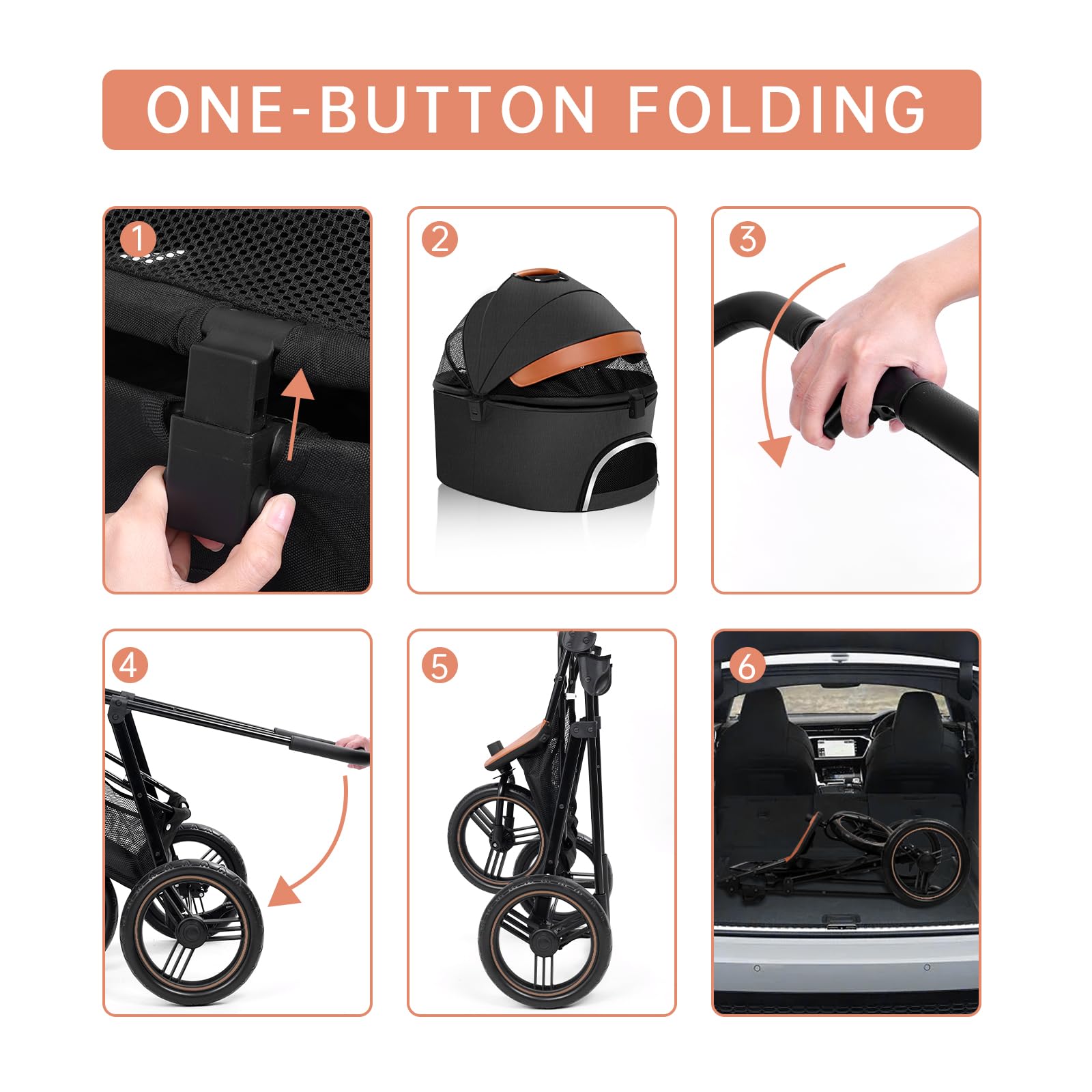 Premium 3-in-1 Pet Stroller for Small & Medium Dogs - Lightweight 3-Wheel Jogger with Detachable Carrier, Storage Basket & One-Button Fold - Perfect for Walking, Jogging, Vet Visits & Outdoor Adventures (Black)