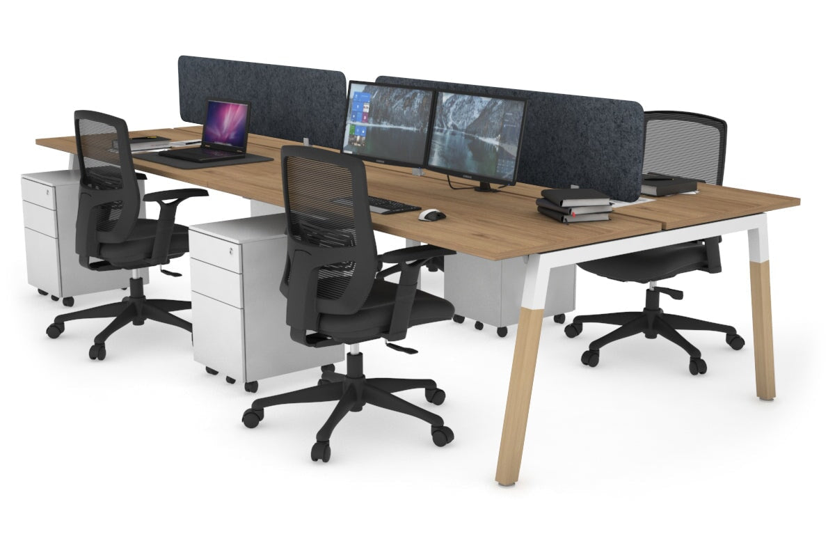 Quadro A Legs 4-Person Office Workstation with Wooden Legs & Cross Beam [1400L x 700W] - Perfect for Collaborative Workspaces & Home Offices