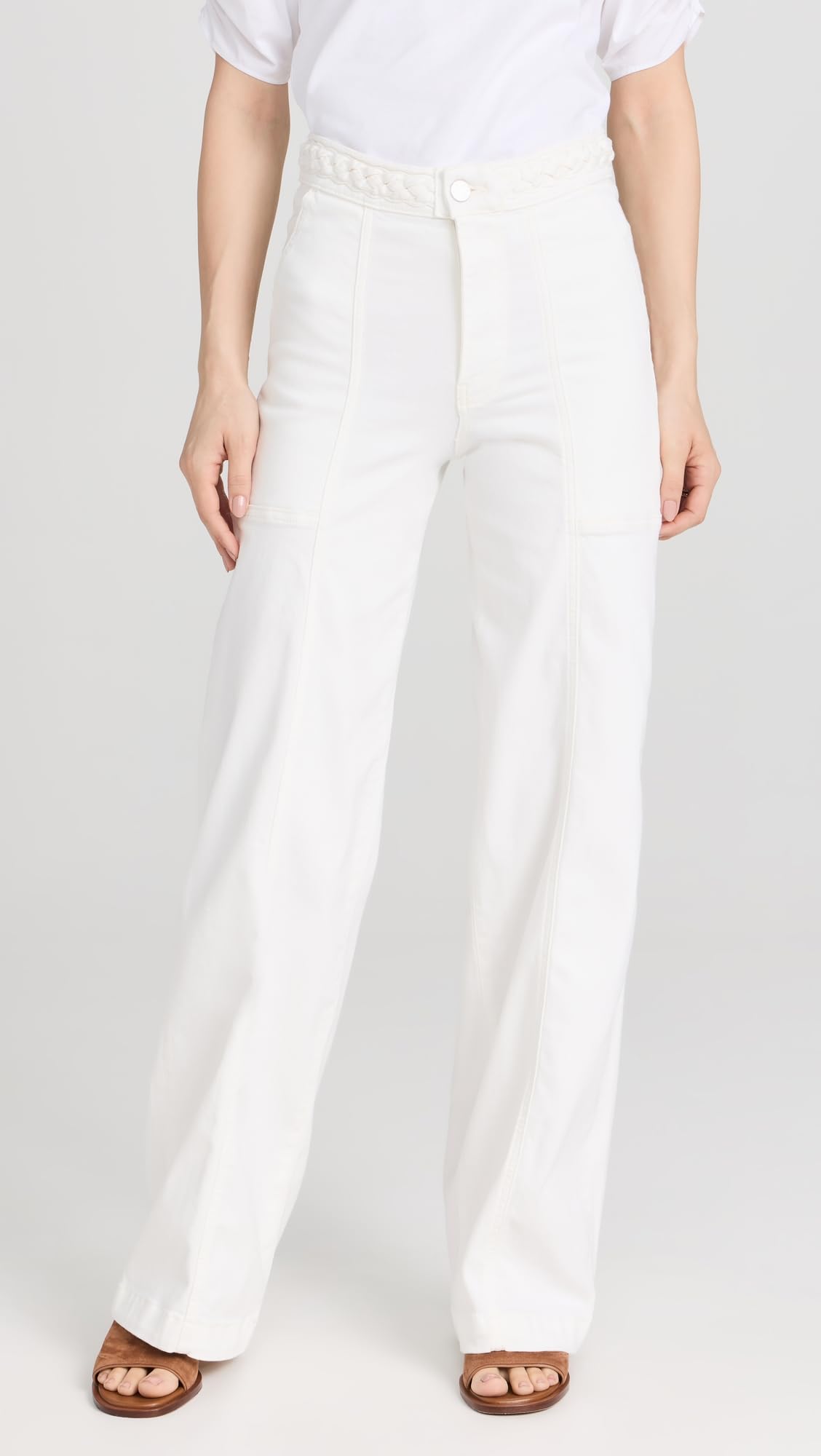 FRAME Women's High Waisted Wide Leg Jeans with Braided Waistband - Comfortable Stretch Denim Pants for Casual Outfits & Everyday Wear