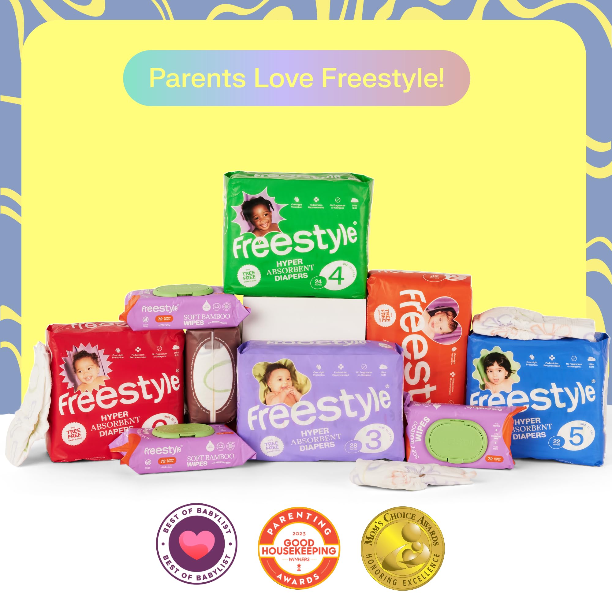 **Freestyle Size 5 Disposable Diapers – Hyper Absorbent, Non-Toxic & Ultra Soft for Sensitive Skin – 132 Count (25+ lbs) – Perfect for Overnight Use, Travel & Active Babies**