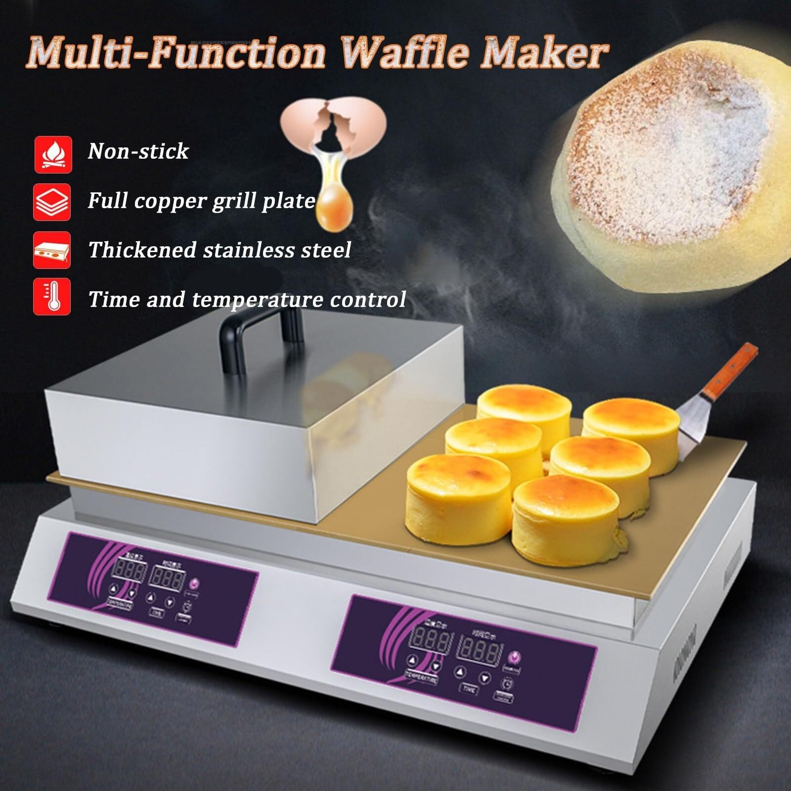 Electric Souffle Maker & Dorayaki Baker - Countertop Muffin & Waffle Machine for Home, Restaurant, Bakery | Perfect for Breakfast, Desserts, and Snack Bars