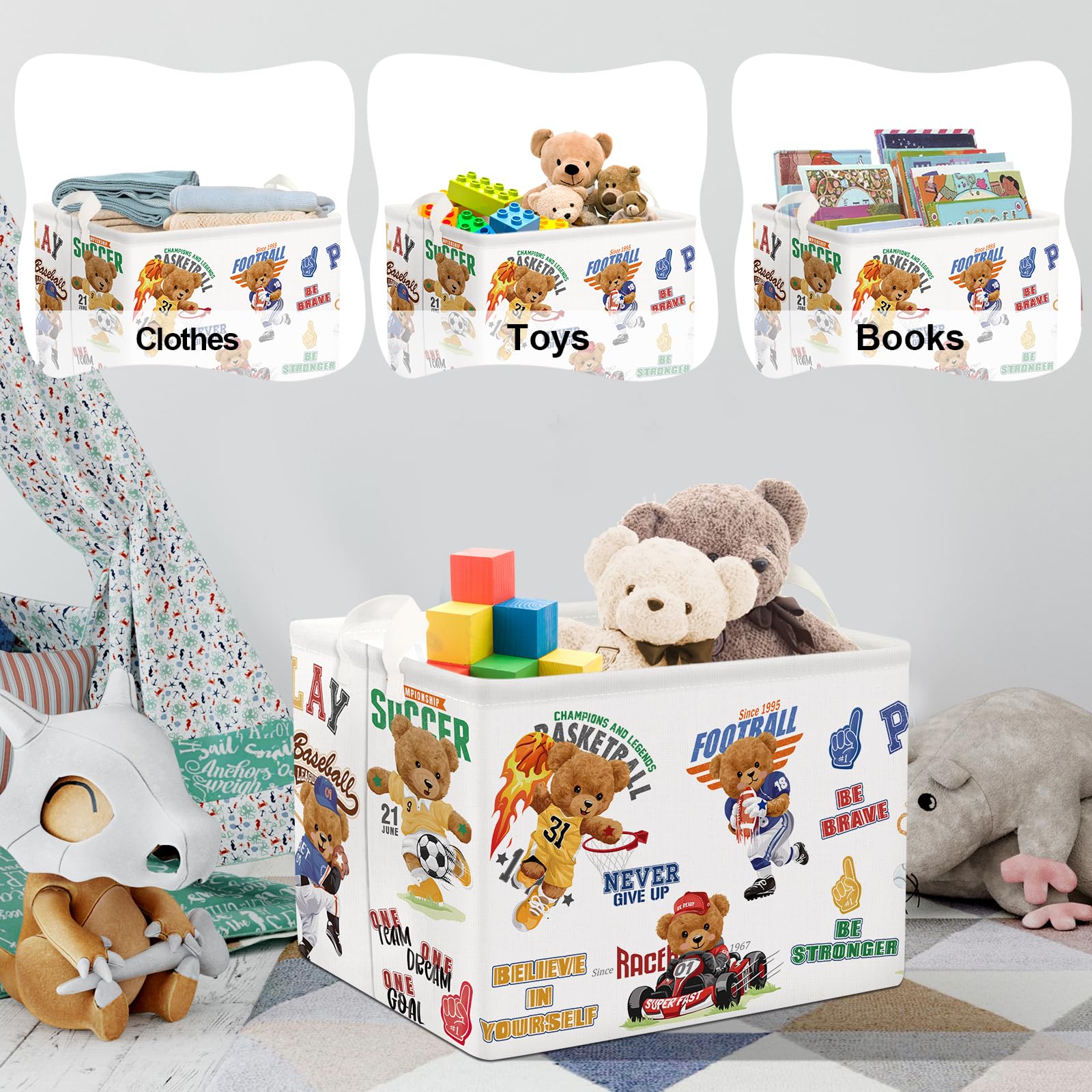 Clastyle 36L Sports Toy Storage Cube - Organizer for Basketball, Soccer, Baseball Gear - Perfect Gift Basket for Boys - Multi-Purpose Storage for Clothes, Books & Toys - Great for Bedroom, Playroom & Sports Equipment Organization