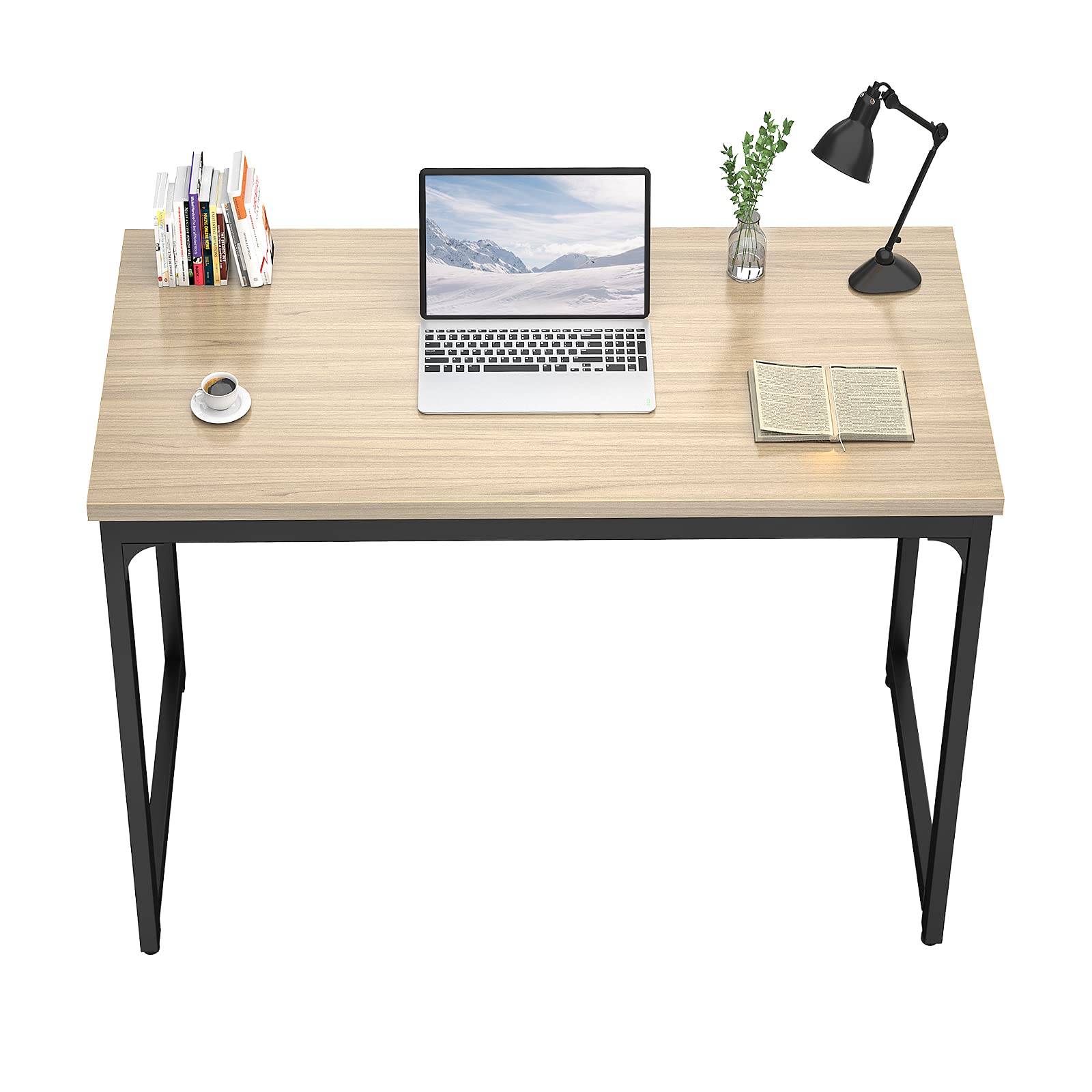Foxemart 39 Inch Modern Writing Computer Desk - Sturdy Office Desk for PC, Laptop & Notebook - Home Office Workstation & Study Table (Natural Wood Finish) - Perfect for Remote Work, Online Classes & Small Spaces