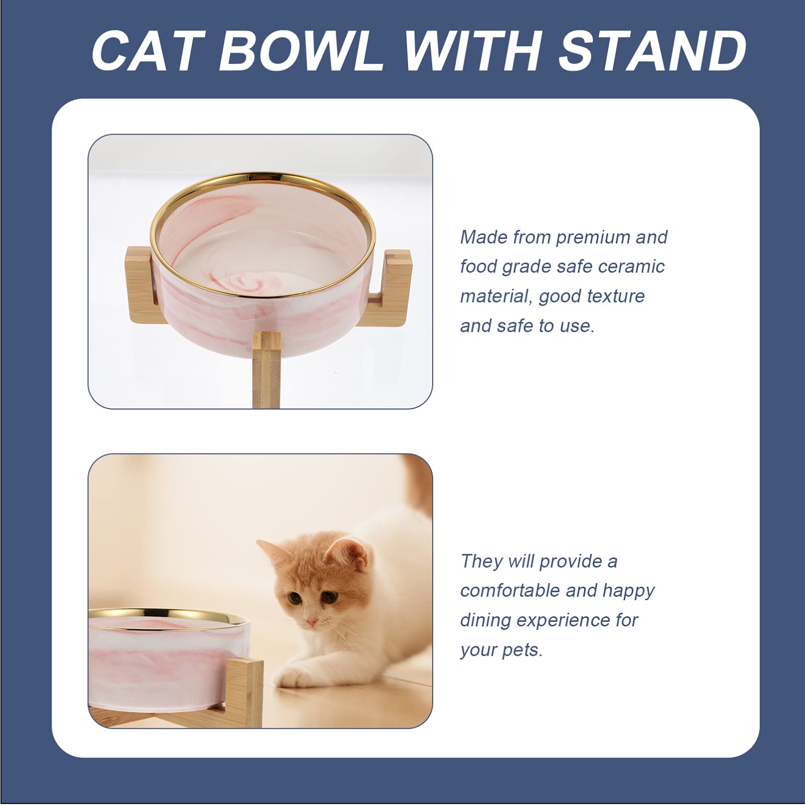 Balacoo Ceramic Cat & Dog Bowl with Stand - Elevated Pet Food and Water Dish for Cats, Puppies, Small Dogs - Durable Ceramic Feeder for Home, Kitchen, or Outdoor Use