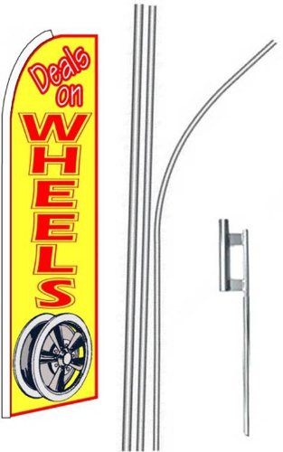 5-Pack Yellow 15' Swooper #4 Feather Flags Kit - Outdoor Advertising, Car Dealerships, Grand Openings & Events - Durable Wind-Resistant Decorative Banners for Business Promotion