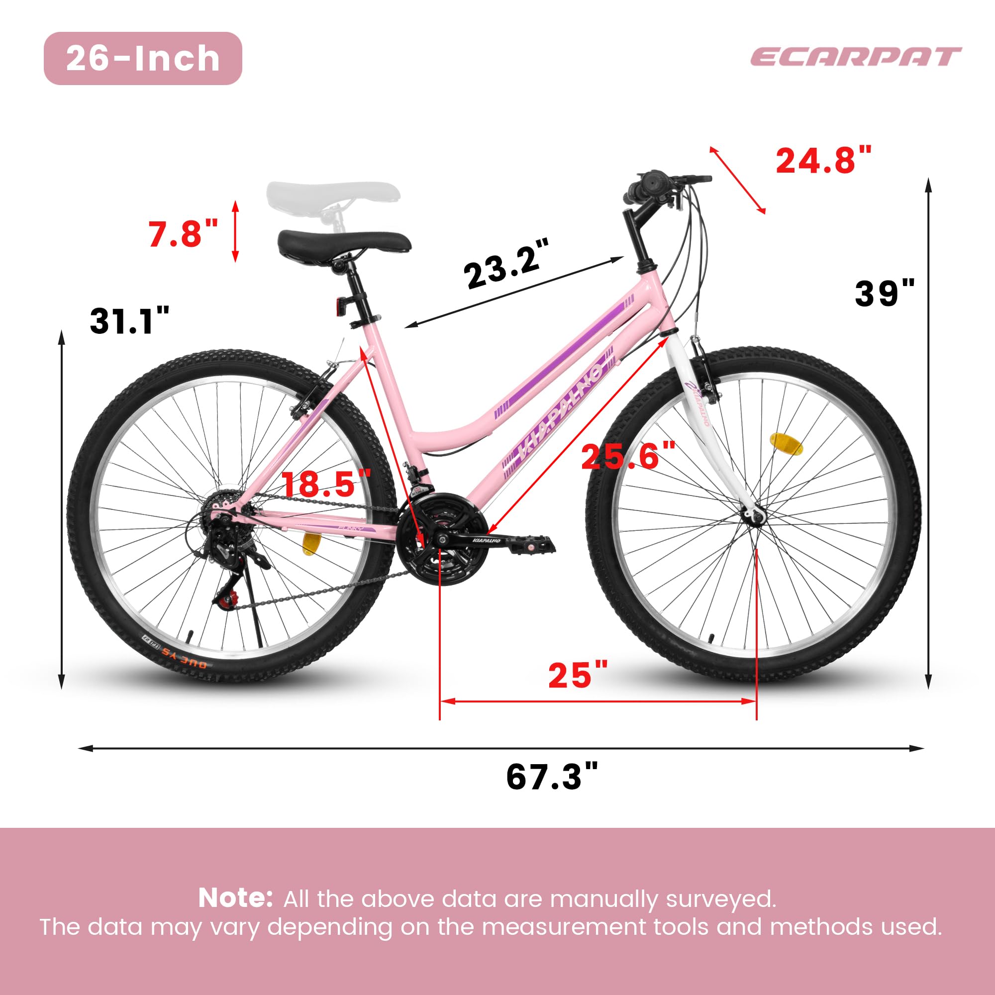 **24/26/27.5 Inch Women's & Girls' Mountain Bike - 21-Speed Commuter Bicycle for Ages 10+ | Perfect for School, Work, City Riding & Snow Trails | Great Birthday & New Year Gift**