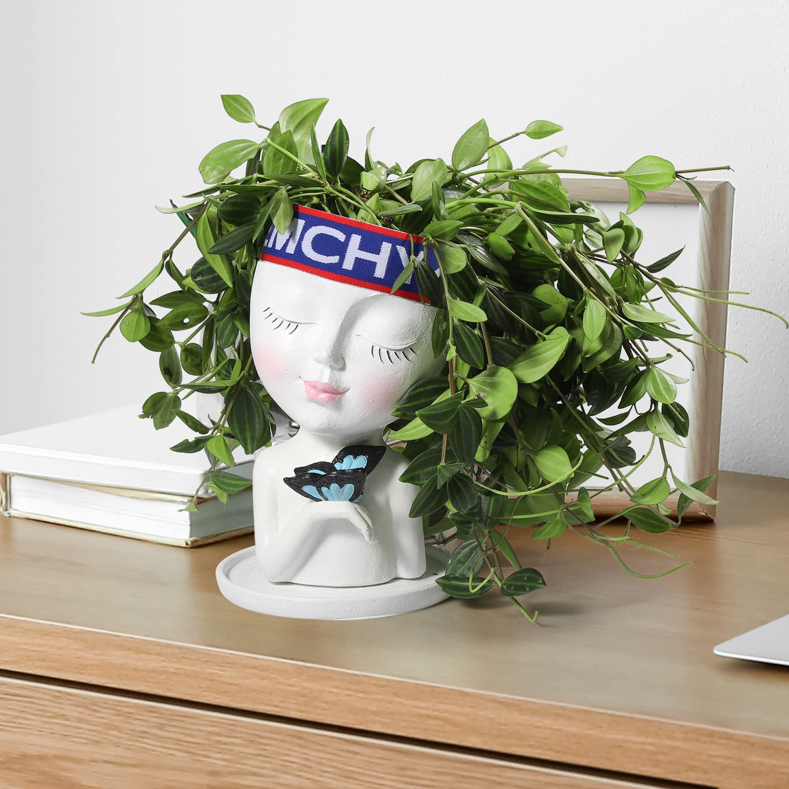 Stylish White Face Planter Pots with Butterfly for Indoor & Outdoor Plants - Succulent Flower Pot with Drainage Hole - Perfect for Home Decor, Office Desk, Garden & Patio