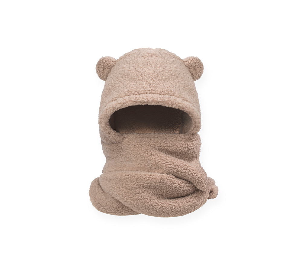 EVERAU® Cute Bear Plush Hat Scarf and Gloves 3-in-1 Set - Winter Warm Knit Beanie with Earmuffs & Touchscreen Gloves for Women Girls (Outdoor Activities, Skiing, Snowboarding)