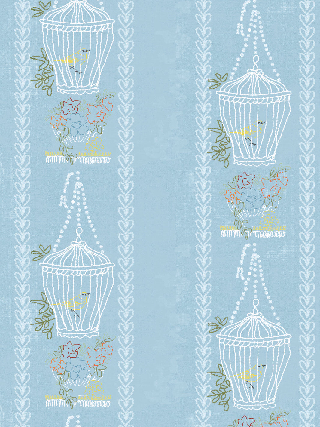 Lingua Franca Blue Embroidered Birdcages Wallpaper - Elegant Home Decor for Living Room & Bedroom