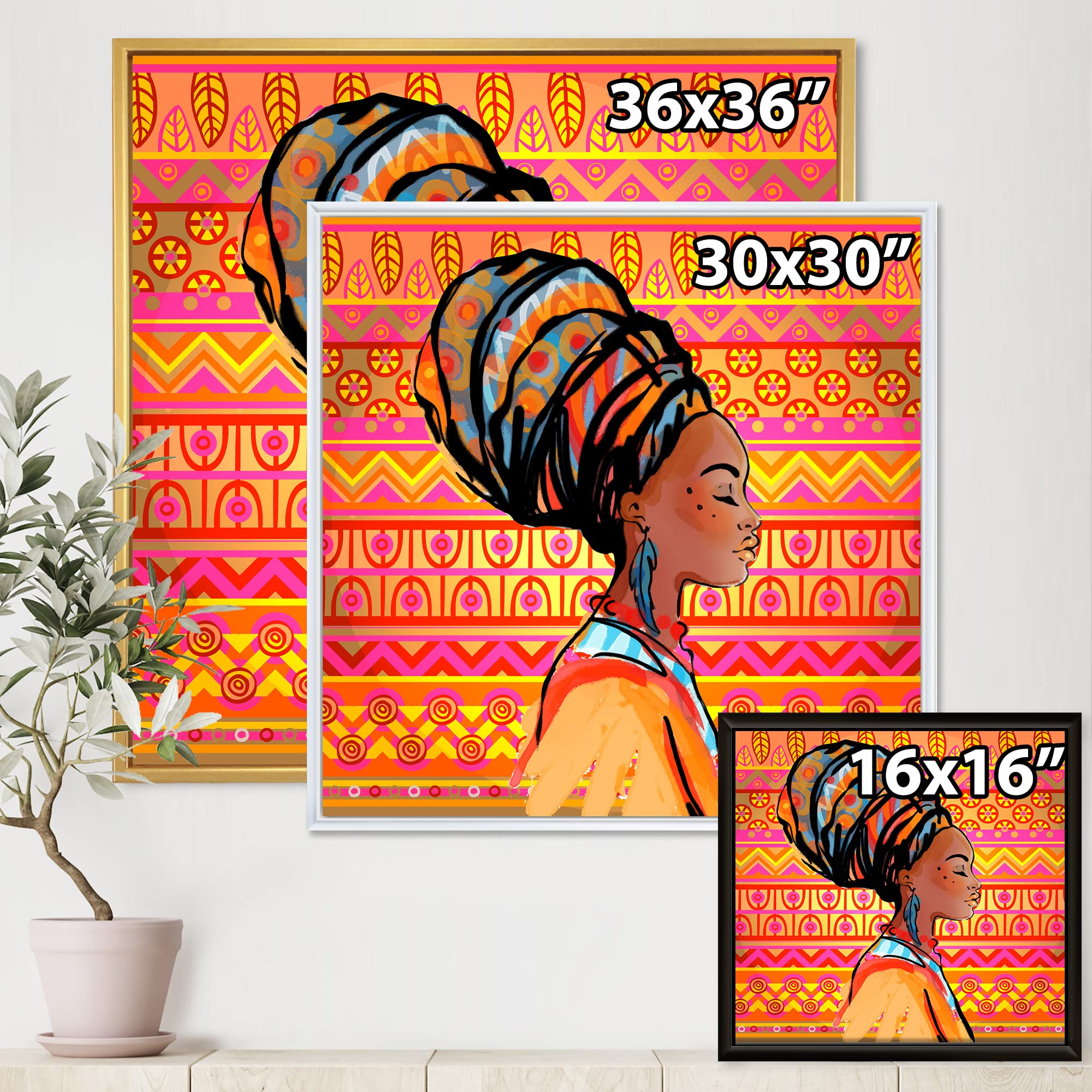 African American Woman With Turban Canvas Wall Art - Modern Framed Portrait Print for Living Room, Bedroom & Office Decor