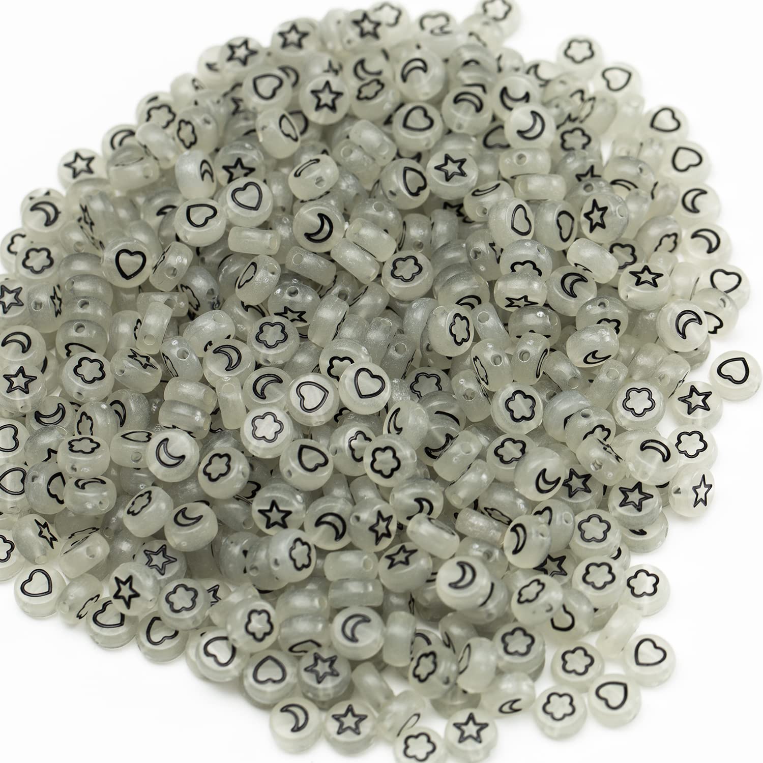 500 Pcs 4x7mm Glow in The Dark Acrylic Beads - Stars, Moon, Hearts & Petal Shapes for DIY Jewelry Making, Friendship Bracelets - Perfect for Nighttime Crafts, Party Favors & Kids' Projects