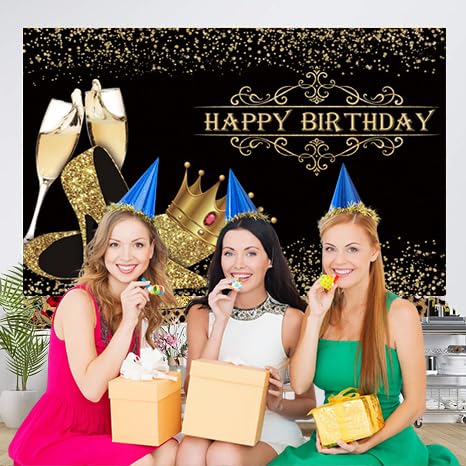 Queen Birthday Backdrop with Crown & Heels for Party Decor