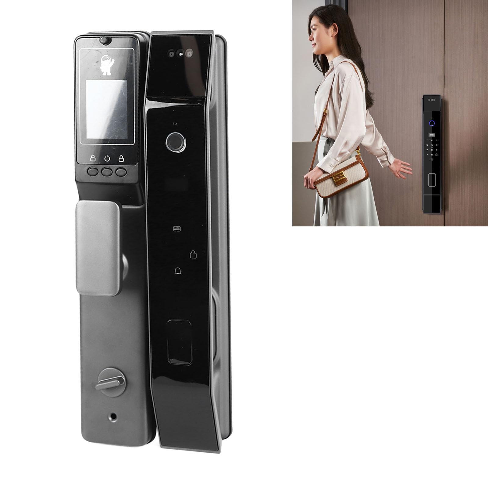 Smart Door Lock with 3D Face Recognition, Fingerprint & Password Entry - Aluminum Alloy Stainless Steel Keyless Security Lock for Homes & Apartments | Secure Front Door, Back Door & Rental Property Access
