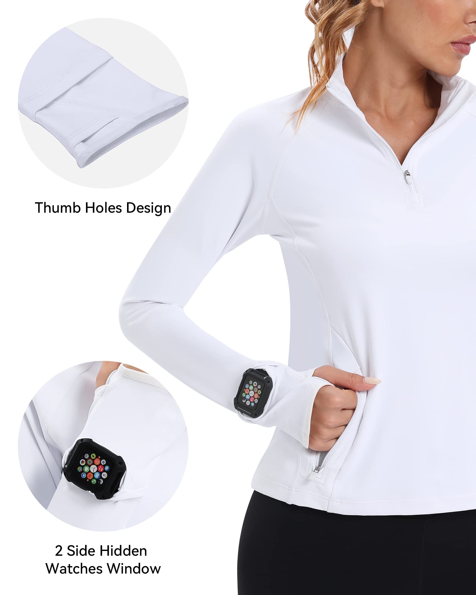 Runhit Women's Long Sleeve UPF 50+ Golf Shirt - Quick Dry Zip Pullover for Hiking, Tennis, Running & Workout - Sun Protection Activewear for Outdoor Sports & Gym Training