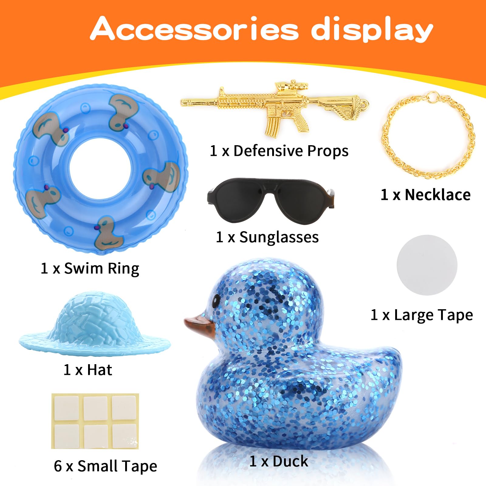Funny Rubber Duck Car Dashboard Decor - Cute Duck with Swimming Ring, Necklace & Sunglasses - Car Accessories for Party Favors & Gifts - Perfect for Dashboard Decoration, Office Desk Toys, and Themed Party Supplies