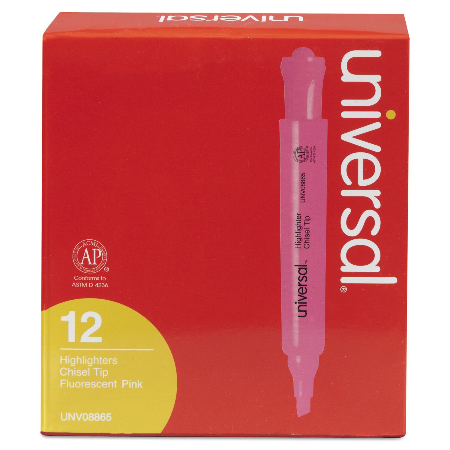 Universal 08865 Chisel Tip Fluorescent Pink Highlighters - 12 Pack for Office, School & Study Supplies | Perfect for Note Taking, Textbook Marking & Document Organization