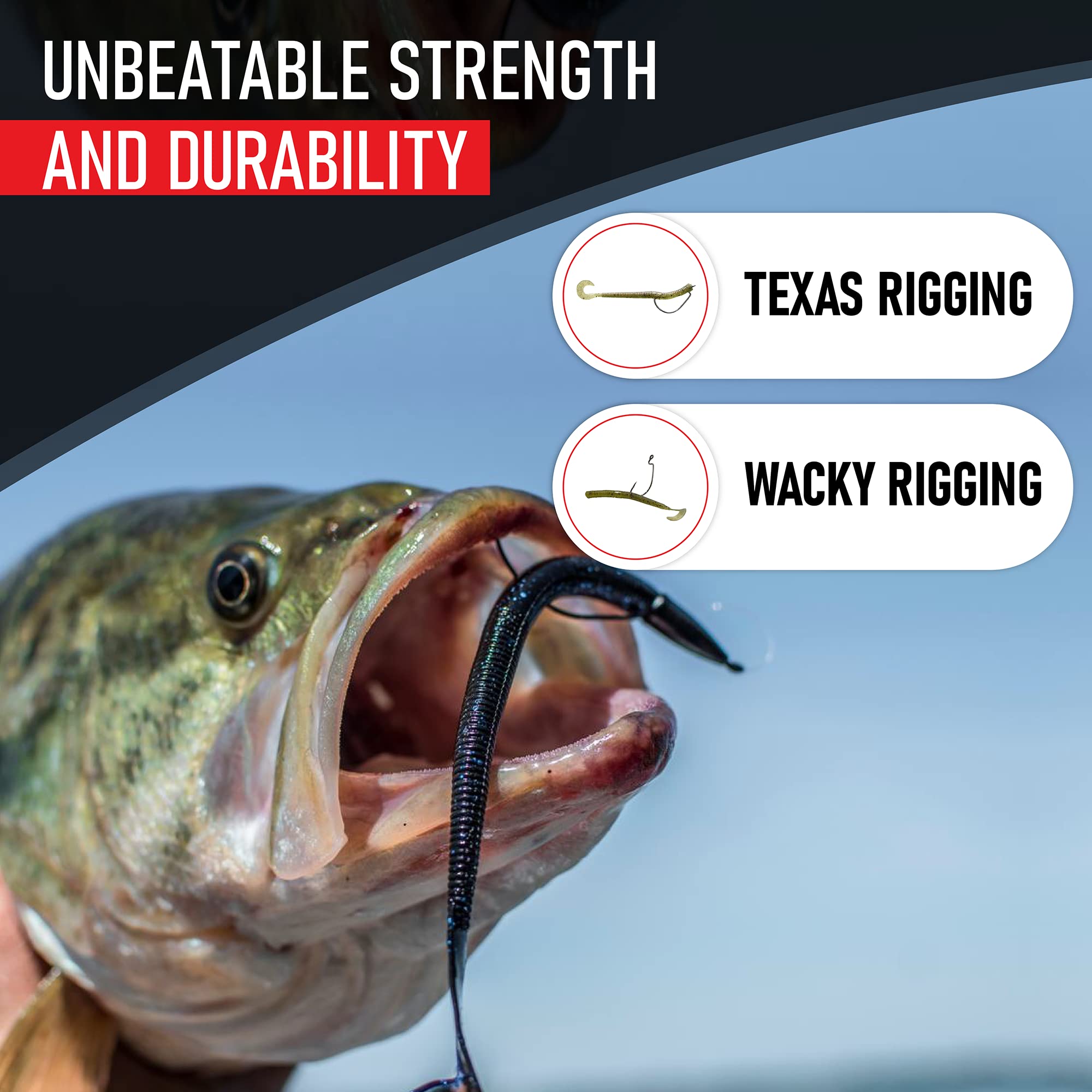 Premium Bass Fishing Hooks for Freshwater - Texas Rig & EWG Worm Hooks for Plastic Baits - Durable Bass Fishing Tackle Gear - Ideal for Shore Fishing, Kayak Angling & Tournament Bass Fishing