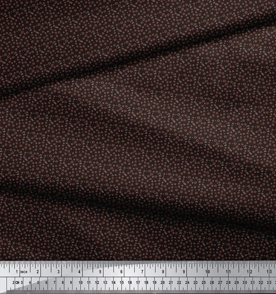 Soimoi Moss Georgette Brown Fabric by The Yard - 42 Inch Wide Geometric Printed Textile with Line & Circle Contemporary Artistic Patterns for Dresses, Curtains & DIY Fashion Projects