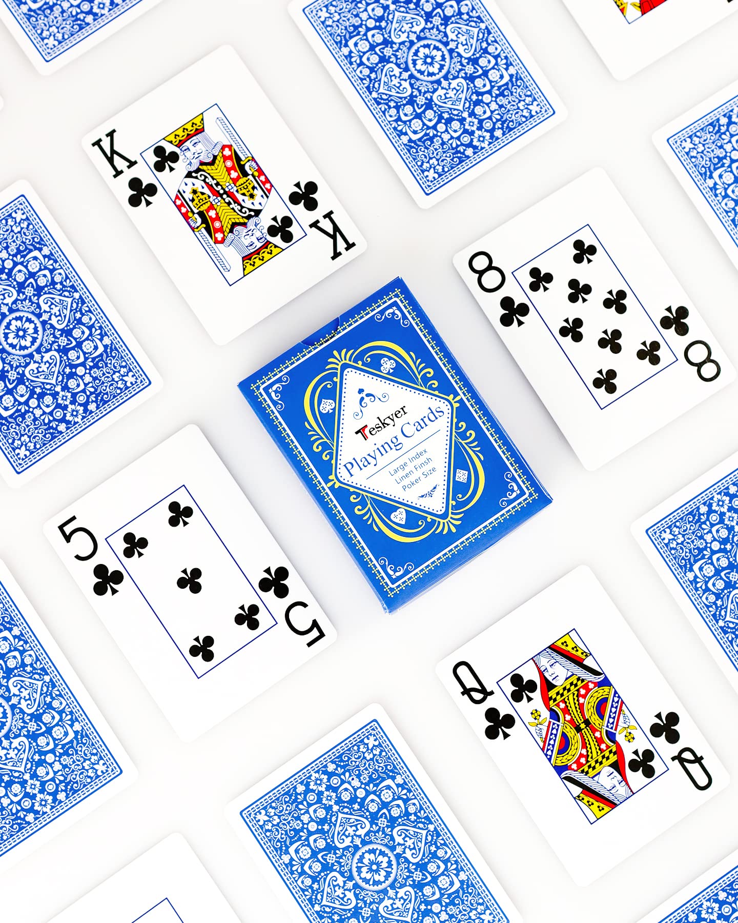 Teskyer Large Print Playing Cards - Poker Size Big Index Deck with Linen Finish - 2 Pack (Blue & Red) - Ideal for Seniors & Low Vision Players - Perfect for Family Game Nights & Casino-Style Poker Games