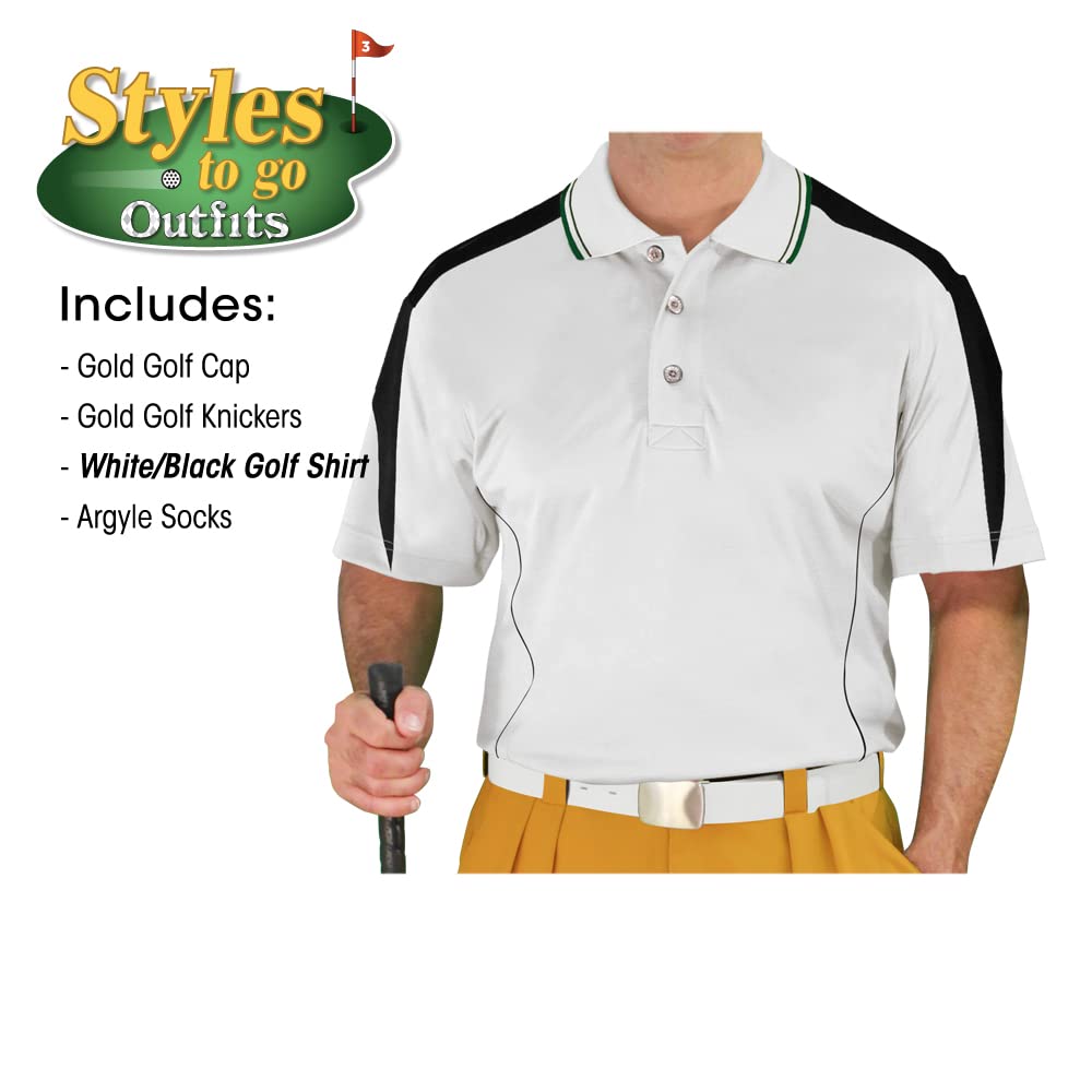Men's Gold, White & Black Complete Golf Outfit Set - XXL Shirt & Waist Size 46 - Premium Golf Apparel for Casual & Tournament Play