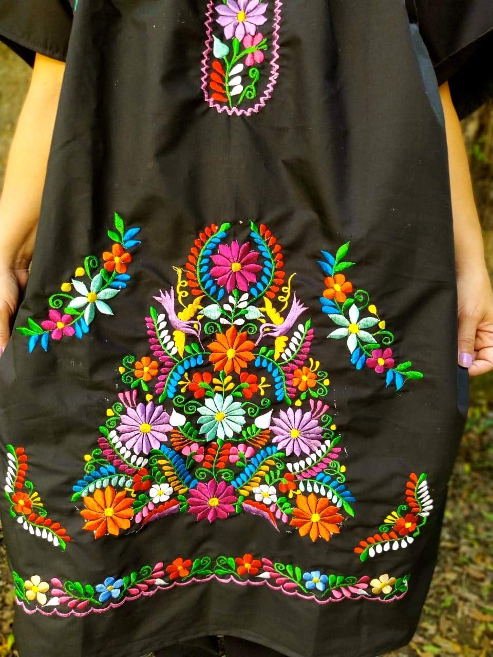Authentic Mexican Black Embroidered Dress for Women - Elegant Plus Size Floral Maxi Dress for Parties, Weddings & Special Occasions