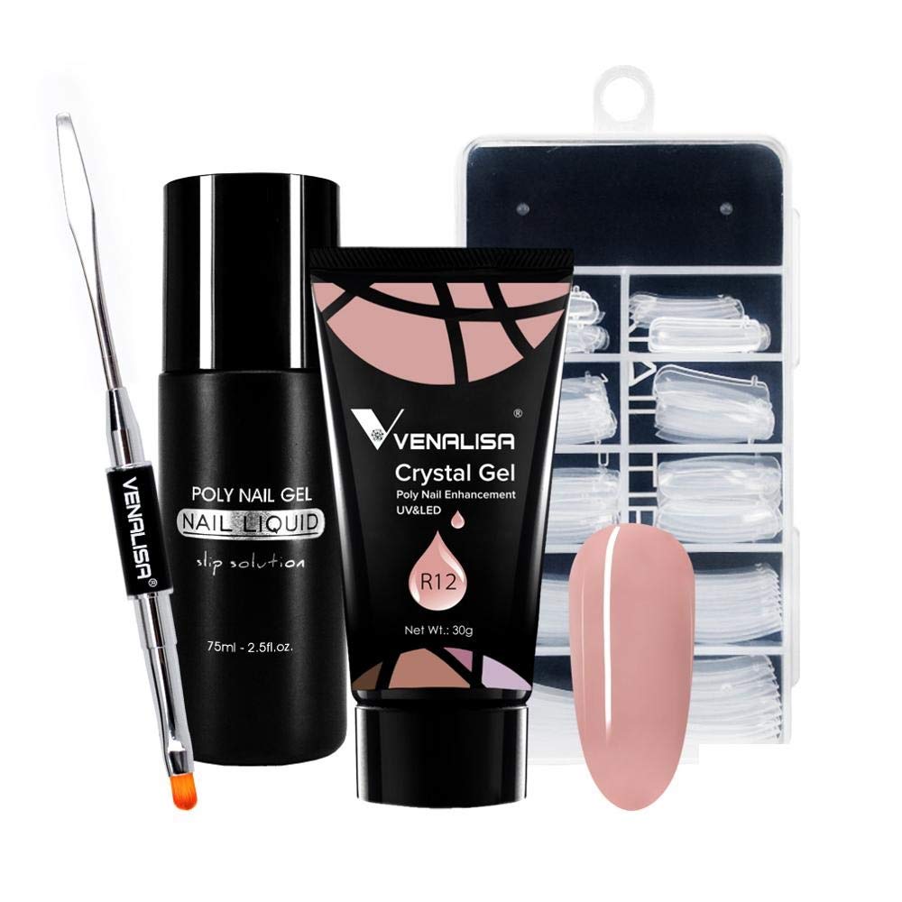 VENALISA R12 30ml Poly Extension Gel - Professional Nail Builder Gel for Strong Nail Enhancements & Extensions | Includes Slip Solution, Nail Gel Mold & Application Tool | Perfect for Salon, DIY Manicures & Nail Art Designs