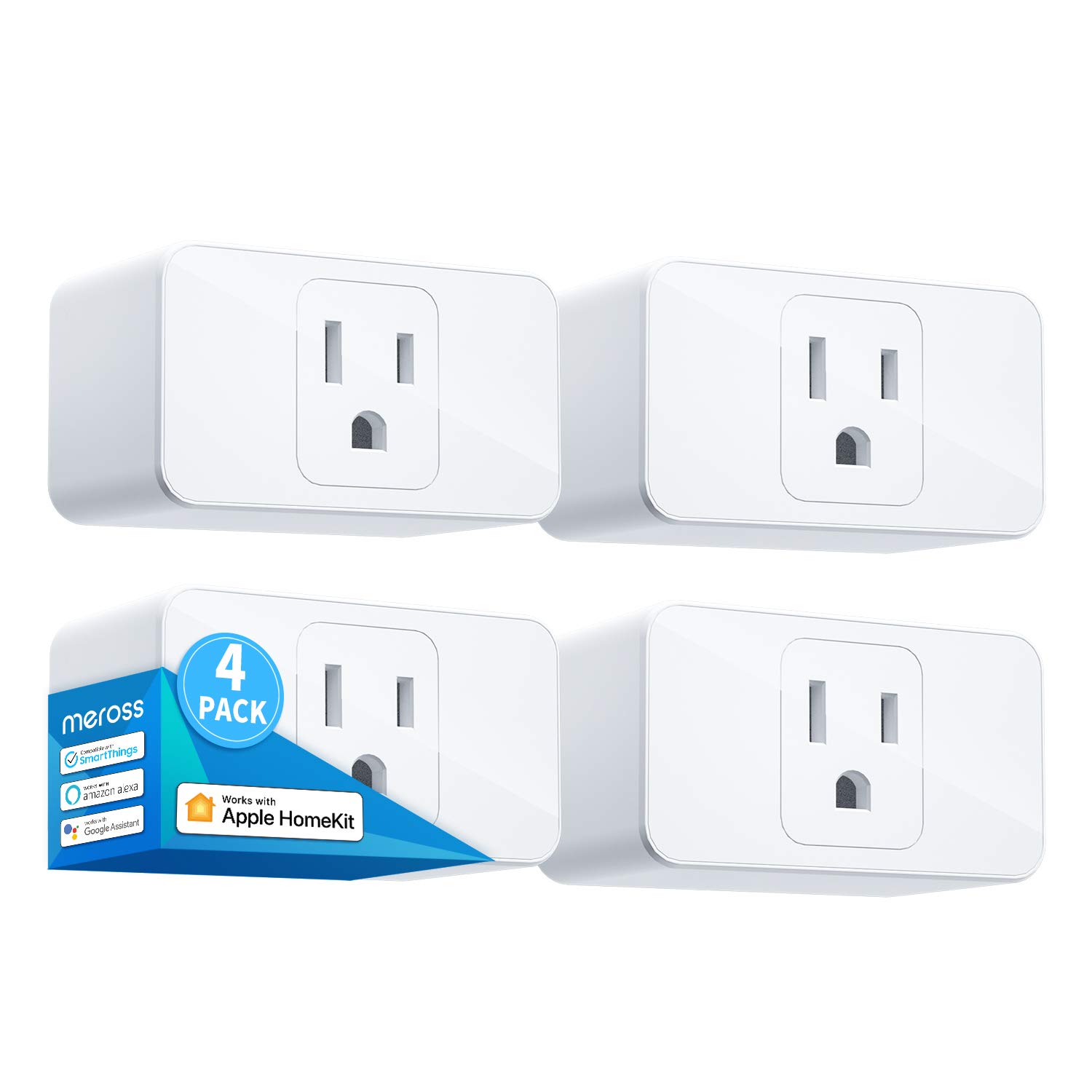 meross Smart Plug 4 Pack - Apple HomeKit, Alexa, Google Assistant & SmartThings Compatible - WiFi Outlet with Voice Control, Timer & Scheduling - Perfect for Home Automation & Smart Devices Control