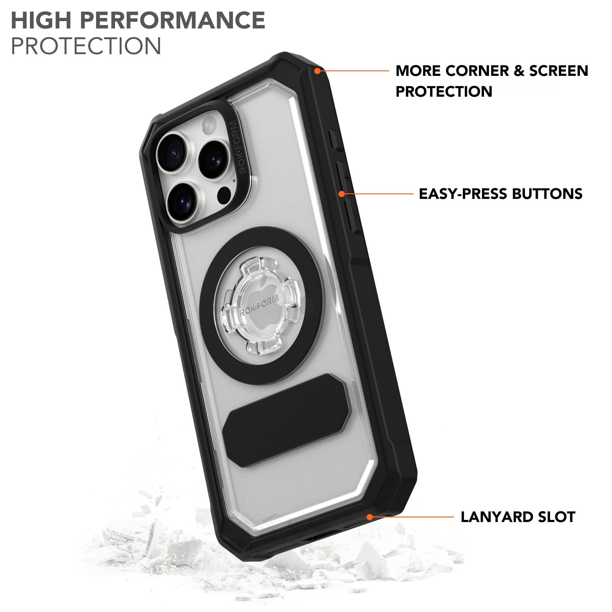 Rokform Crystal Series Magnetic Clear iPhone 16 Pro Max Case with RokLock Twist Lock - Drop Tested Armor Protection | Perfect for Outdoor Adventures, Work & Daily Use