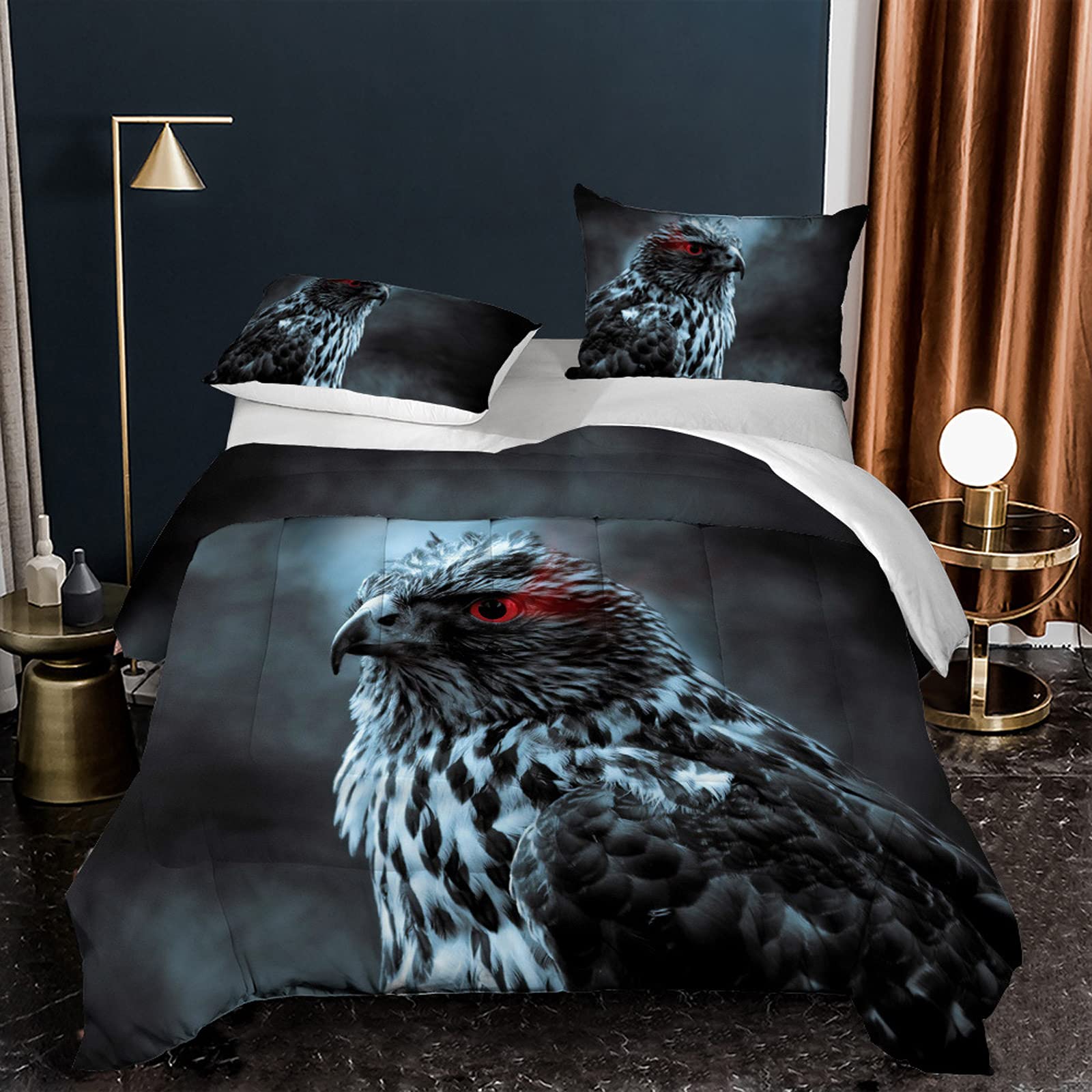 Eagle Queen Bed Comforter Set - 3 Piece Animal Print Black Bedding Set with 1 Comforter & 2 Pillow Shams | Soft & Cozy for Bedroom Decor, Guest Room, Dorm, or Apartment