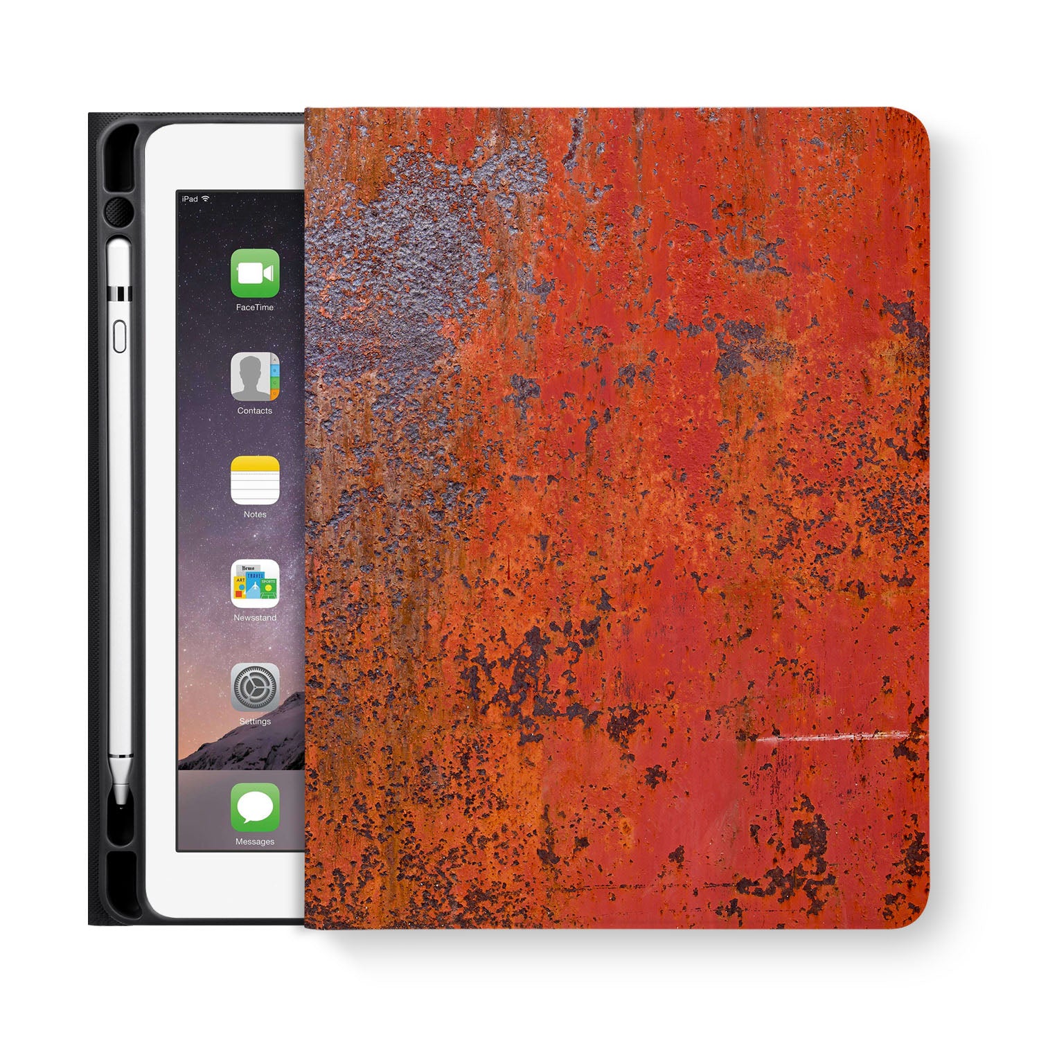 Premium iPad Folio Case with Rusted Metal Finish - Slim Protective Cover for iPad Pro/Air/Mini - Perfect for Work, Travel & Home Use