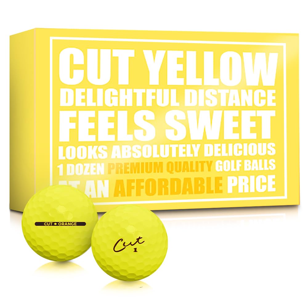 Cut Golf - Premium Soft Feel Distance Golf Balls (12 Pack) - Low Spin for Improved Accuracy & Greenside Control - High Visibility Matte Yellow - Perfect for Driving Range Practice & Tournament Play