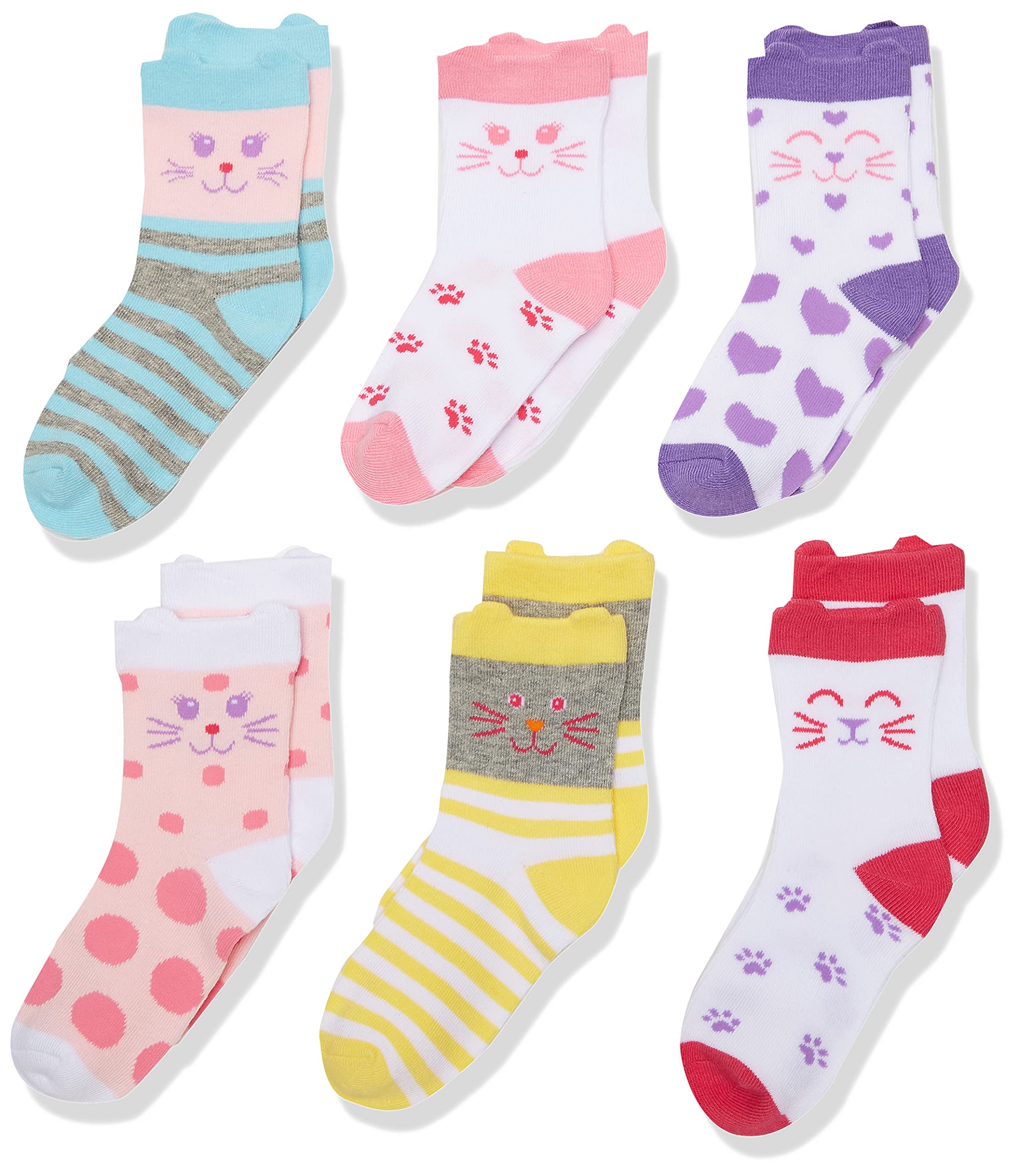 Jefferies Novelty Cat Crew Socks - 6 Pair Pack - Soft Cotton Blend Socks for Men & Women - Fun Animal Print Casual Socks for Everyday Wear, Gifts, and Cosplay Outfits
