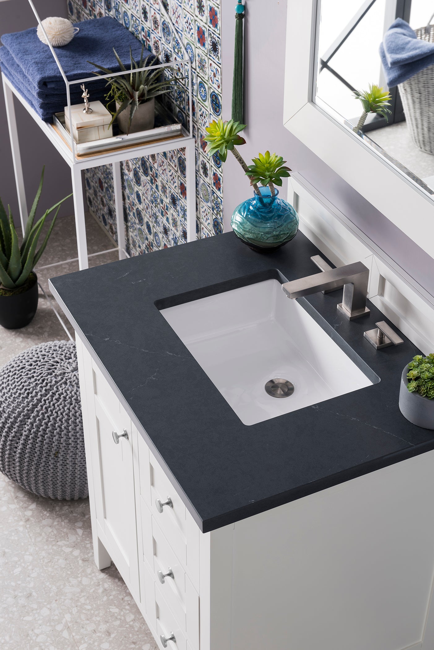 Palisades 30 Inch Single Bathroom Vanity Set with Charcoal Soapstone Quartz Countertop - Bright White Finish | Perfect for Modern Master Bath & Powder Room Remodels