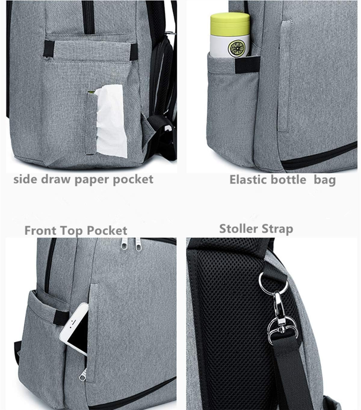 Snapwish Travel Diaper Backpack for Dads - Baby Changing Bag with Stroller Straps & Pad, Light Grey Unisex Diaper Bag | Perfect for Parenting Outings, Travel & Daily Use with Toddlers
