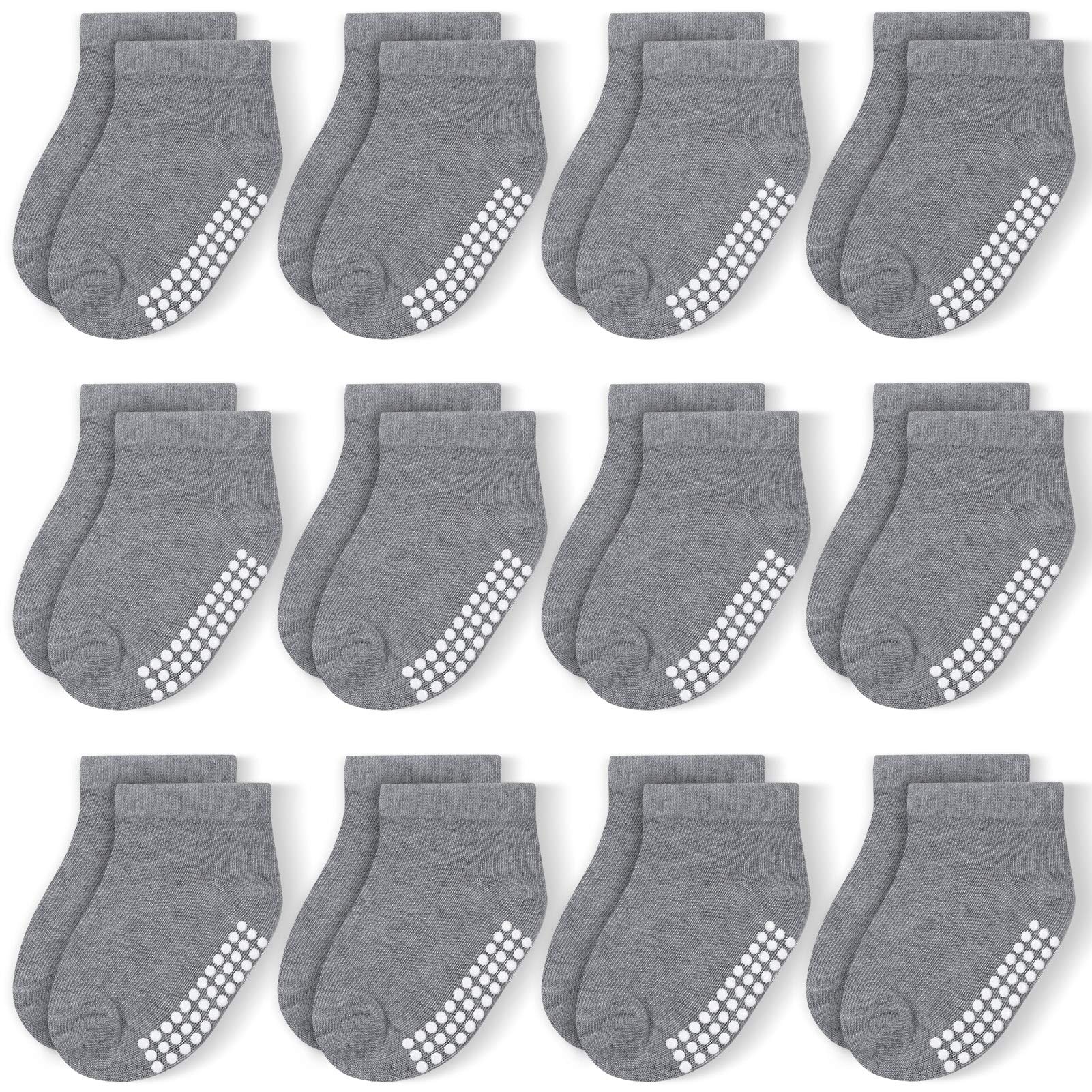 JAKIDAR 12-Pair Baby Socks Non-Slip Cotton Toddler Ankle Socks for Boys & Girls - Soft & Breathable for Daily Wear, Playtime & Daycare