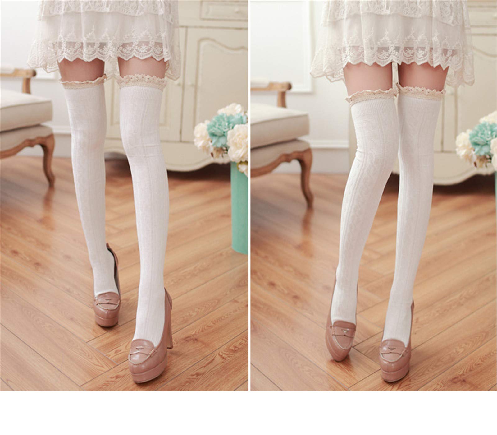 Sexy Lace Knitted Over Knee Thigh High Stockings for Women - Comfortable Cotton Pantyhose with Elegant Lace Design | Perfect for Date Night, Party Wear and Fashion Outfits