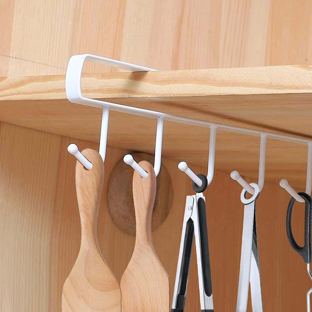 3-Pack Under Cabinet Mug Hangers - 6 Hook Adhesive Cup Holder for Coffee Mugs - Space Saving Kitchen Organization for Cabinets, Pantry & Office
