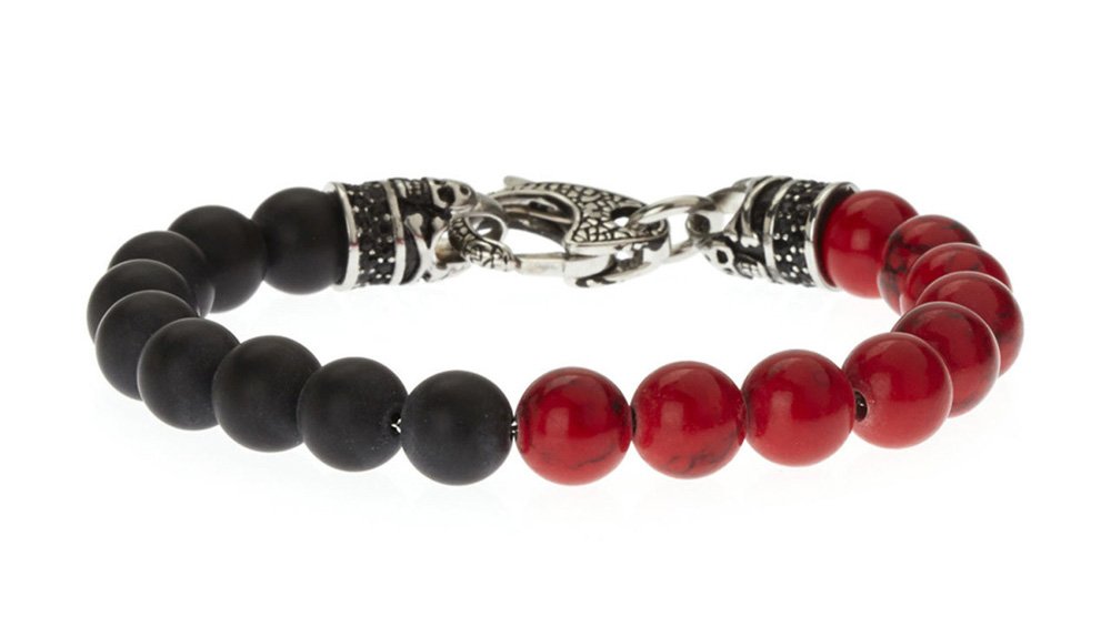 Men's Blackjack Jewelry Stainless Steel Bead Bracelet with Genuine Black CZ Skull & Lobster Clasp - Gemstone Beaded Bracelet for Men, Perfect for Casual Wear, Gifts & Everyday Fashion Accessory