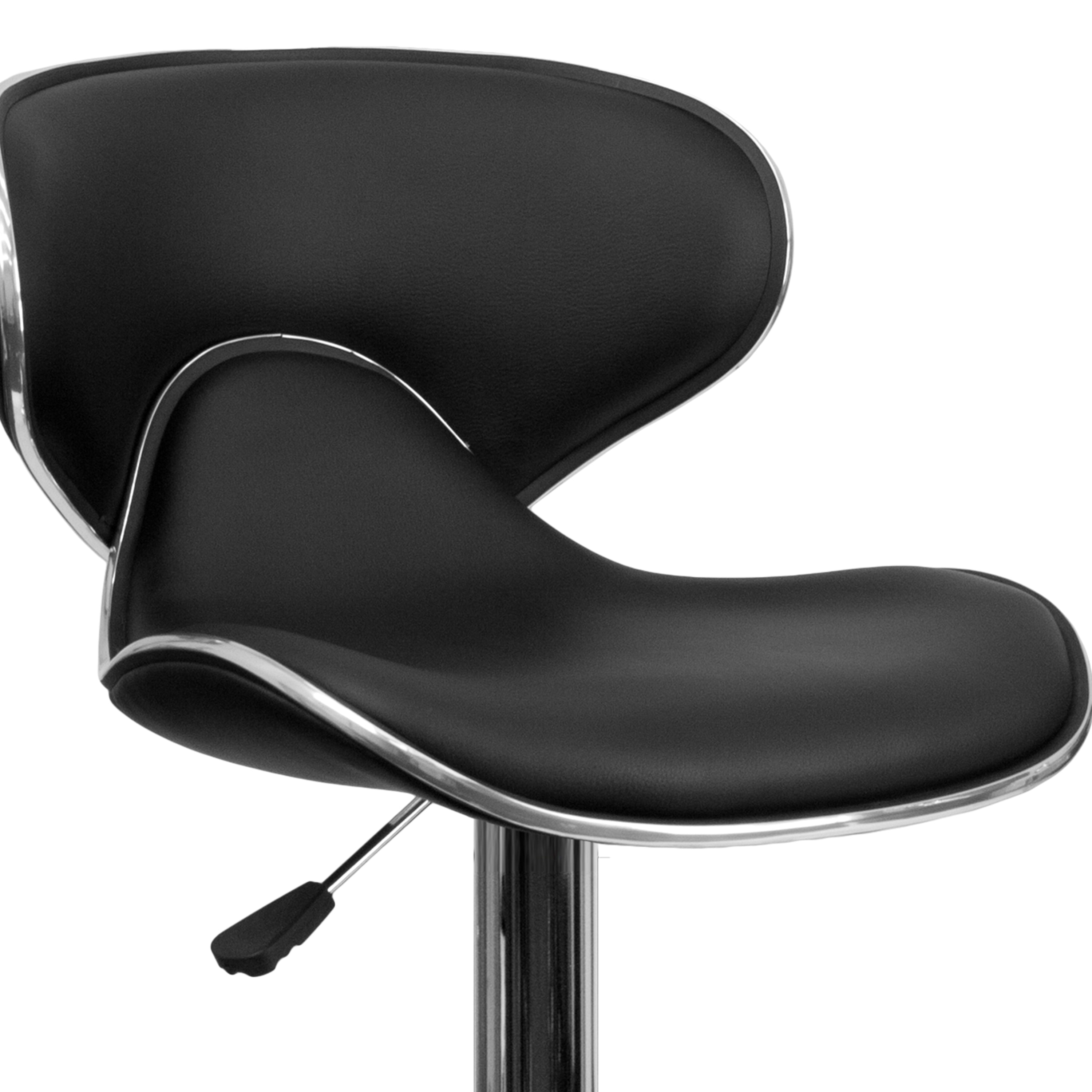 Devin Contemporary Adjustable Height Barstool - Black Vinyl Upholstery, Chrome Base - Modern Kitchen Island & Home Bar Stool for Dining & Entertaining