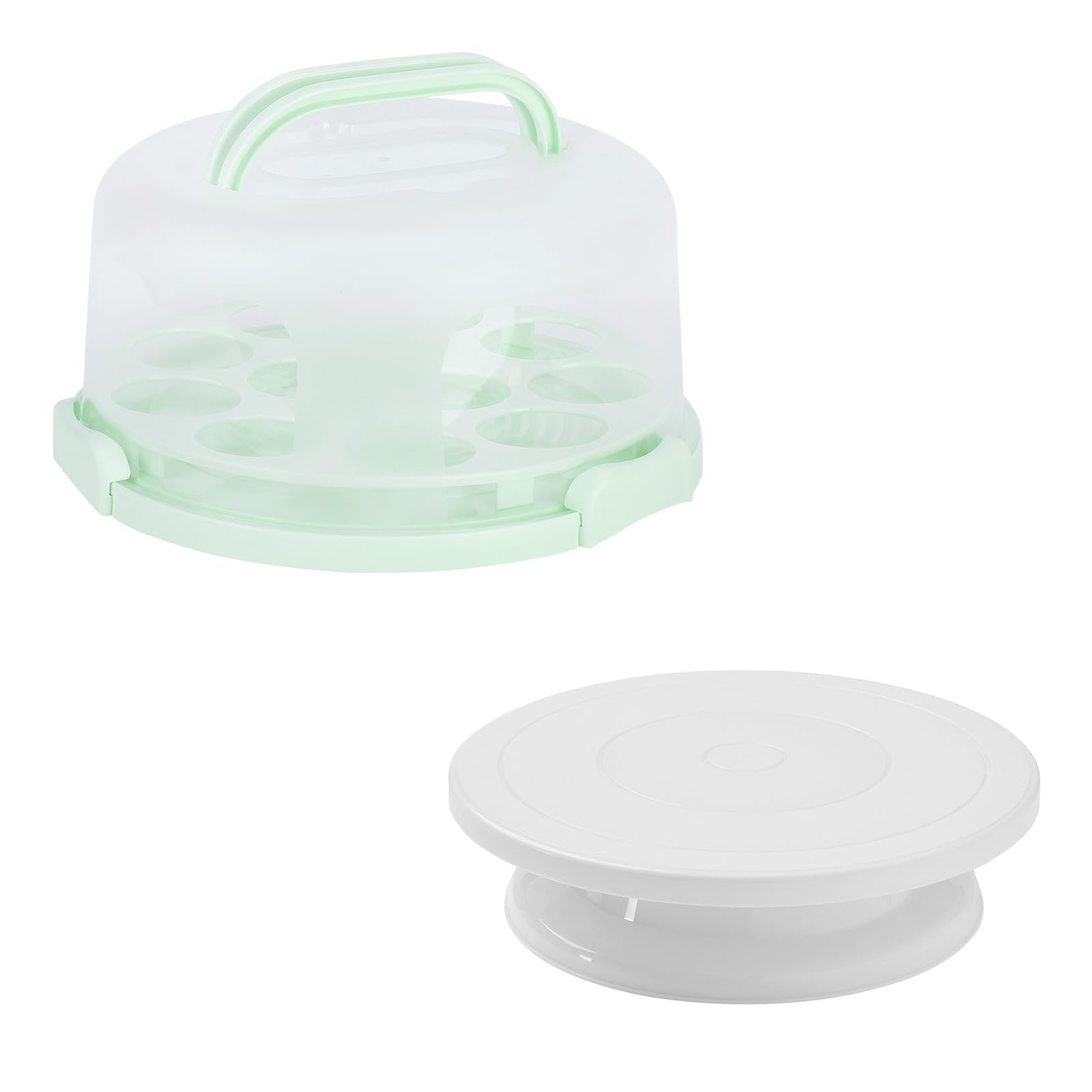 Premium Cake Carrier with Lid & Handle - 12 Inch Cupcake Holder & Rotating Turntable for Baking, Transporting & Decorating (Green) - Perfect for Birthday Parties, Wedding Cakes & Professional Bakeries