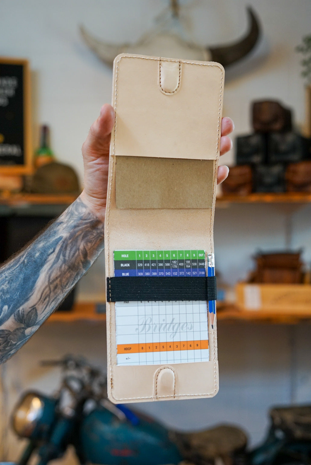 Premium Golf Scorecard & Yardage Book Holder - Genuine Vegetable Tanned Leather - Perfect for Golf Tournaments & Course Management