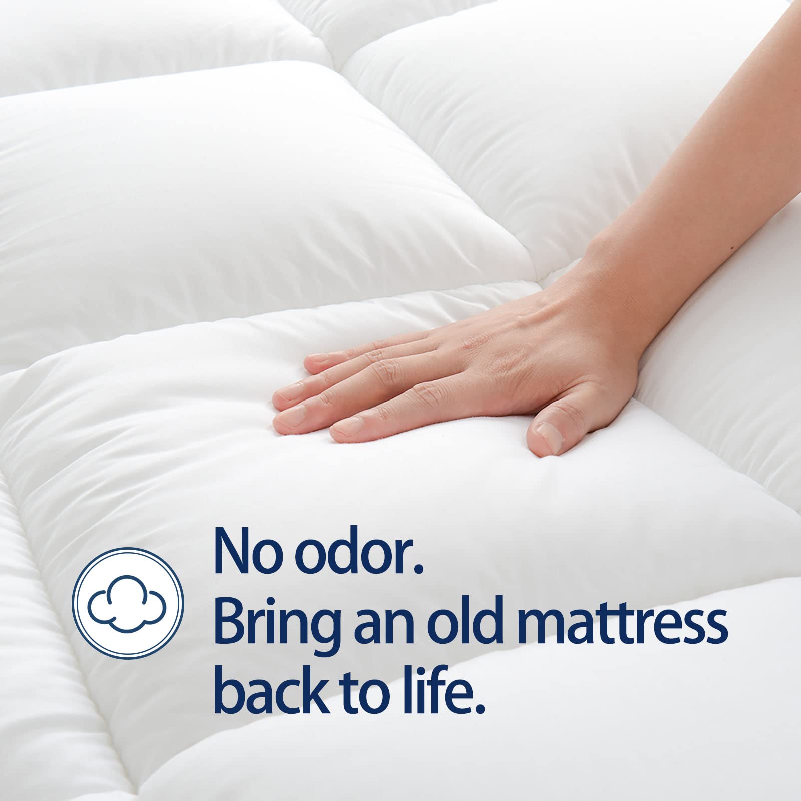California King Mattress Topper for Back Pain Relief - Extra Thick Plush Pillow Top with Deep Elastic Pocket - White Luxury Bedding for Better Sleep & Pressure Relief