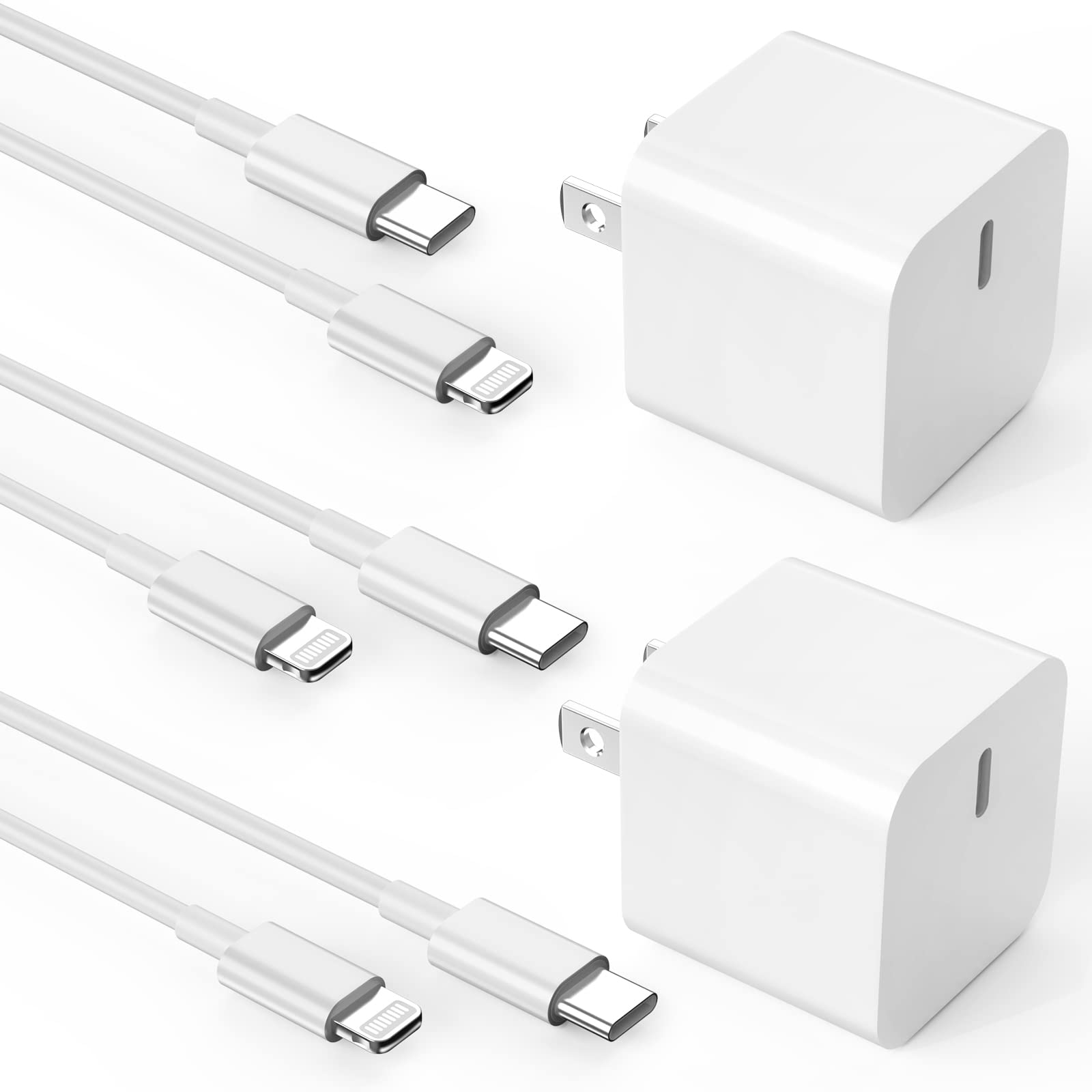 Apple MFi Certified 20W Fast Charger Block & USB C to Lightning Cable (2-Pack) - 3FT/6FT/10FT for iPhone 14/13/12/11 Pro Max/Plus/Mini/XS/XR/X & iPad/AirPods Pro - Fast Charging for Home, Office & Travel