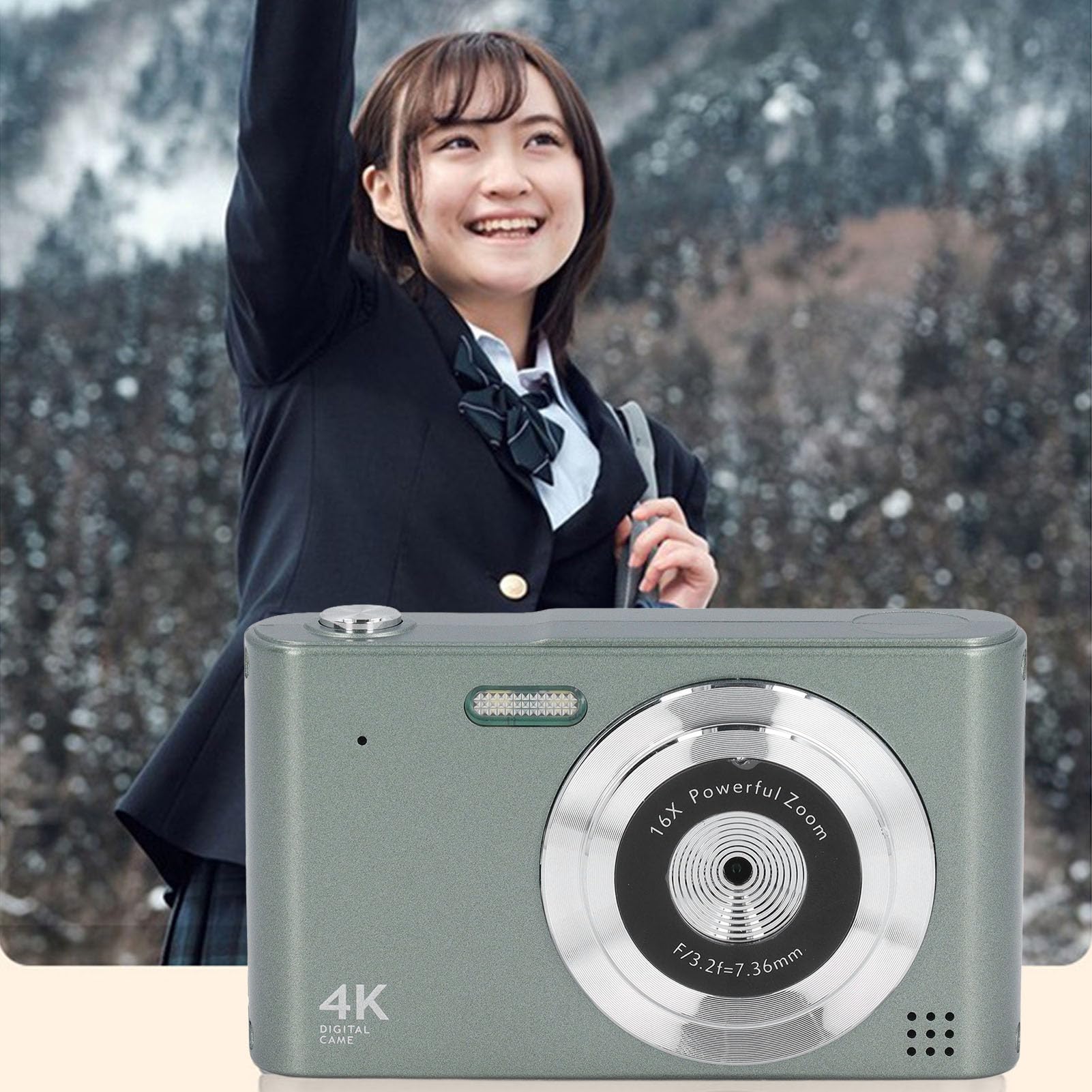 4K Digital Camera for Photography & Vlogging - 48MP, 16X Zoom, Auto Focus, Anti-Shake - Compact Point and Shoot Travel Camera for YouTube, TikTok, Blogging (Green) - Perfect for Travel, Outdoor Adventures & Social Media Content Creation