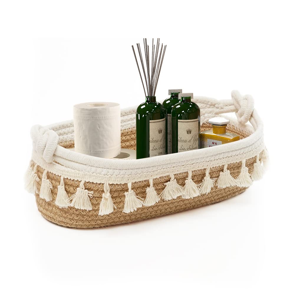 HOSROOME Small Woven Storage Basket - Boho Decor Organizer for Bedroom, Nursery, Living Room & Entryway - Natural Beige Home Organization Solution | Perfect for Toys, Blankets, Magazines & Home Decor