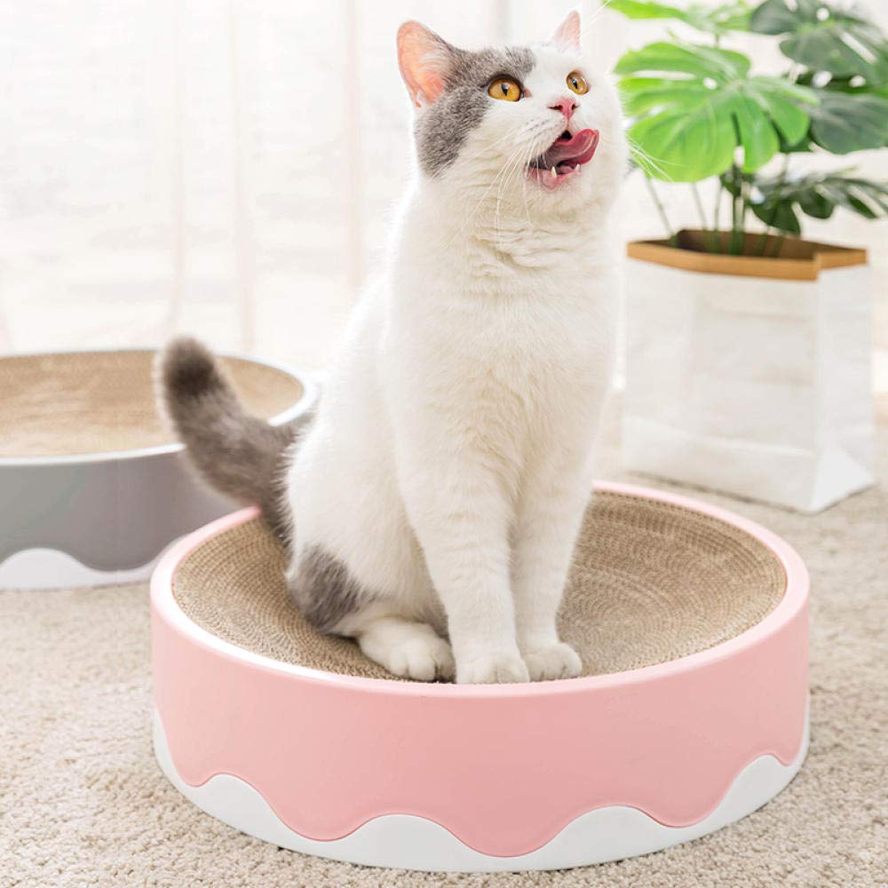 Premium Pink Round Cat Scratch Board - Large Corrugated Paper Cake Design Cat Scratcher for Nail Trimming & Furniture Protection (1 Piece) - Perfect for Living Rooms, Bedrooms & Cat Play Areas