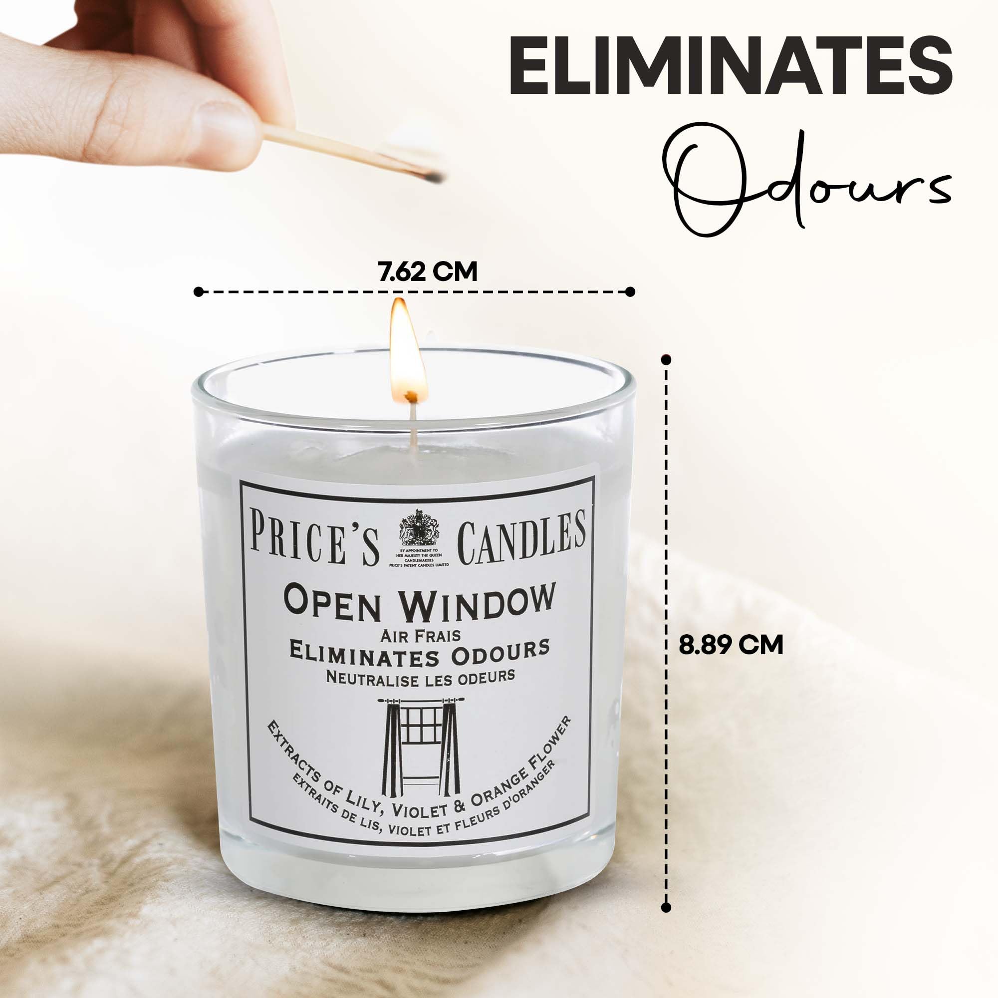 Price's Open Window Jar Candle - Odor Eliminating Scented Candle with Lily, Violet & Orange Blossom Extracts - Long Lasting Fresh Fragrance for Home, Bathroom & Office - 100% Natural Air Freshener