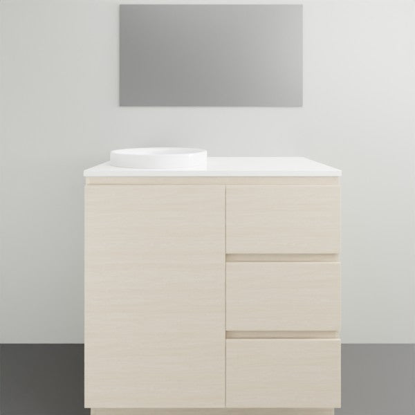 ADP Glacier Lite Door and Drawer Trio Vanity with Solid Surface Top - Modern Bathroom Vanity Set with Storage for Small Spaces, Perfect for Apartments and Powder Rooms
